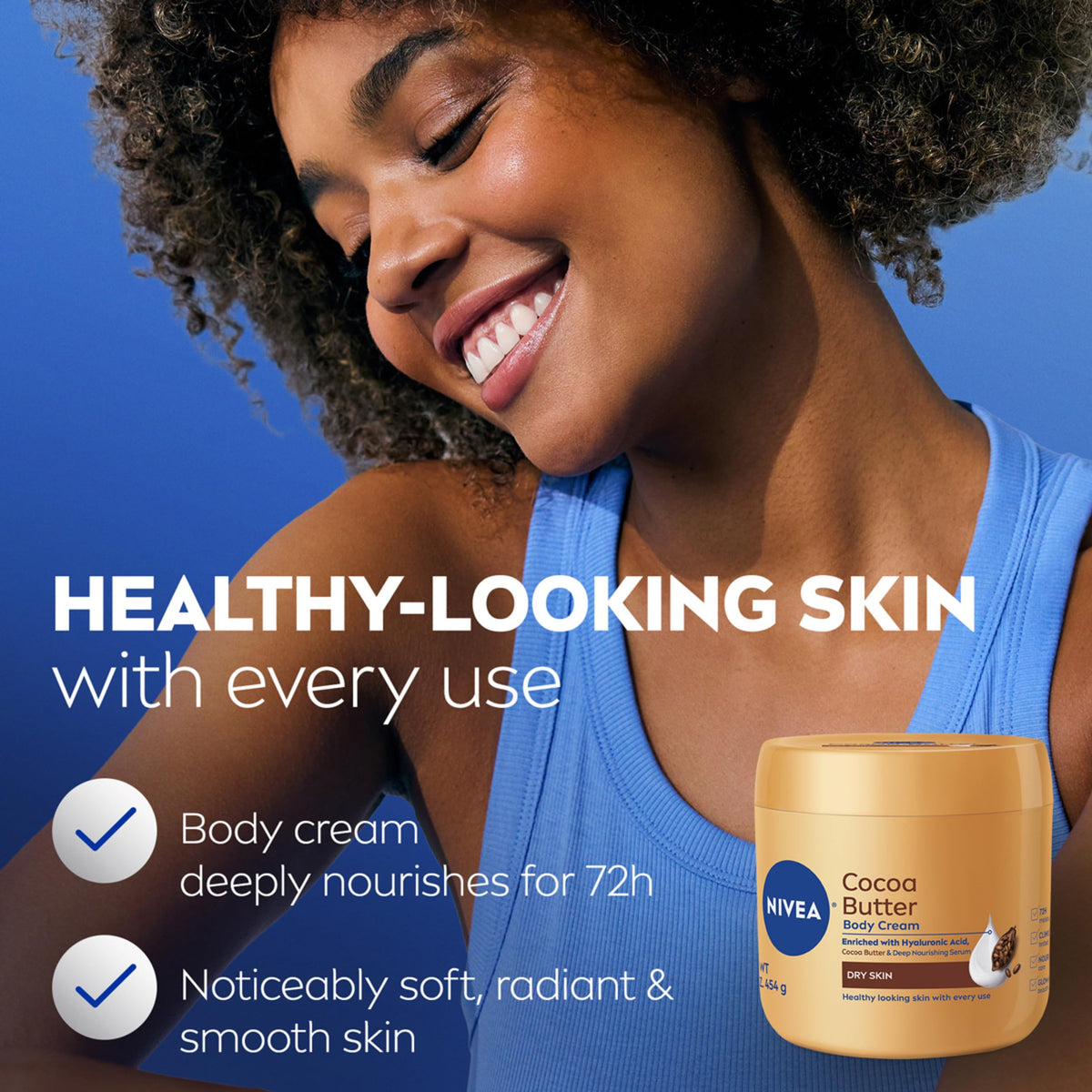 NIVEA Cocoa Butter Body Cream for Dry Skin 16 OZ – back view and specifications