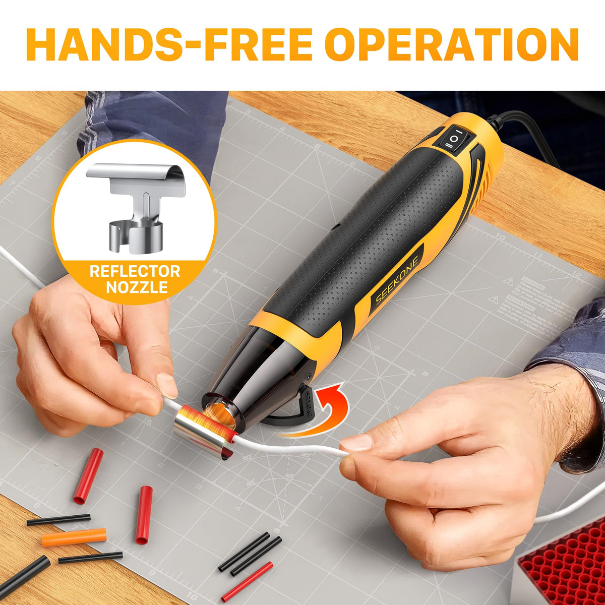 SEEKONE 350W Mini Heat Gun with 2 Temp Settings 842 500 – back view and specifications