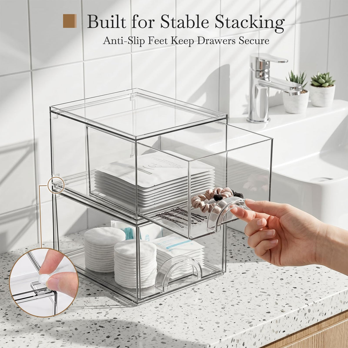 8 Pack Small Clear Stackable Acrylic Storage Boxes Drawers - zeawec Official Imagery - 8