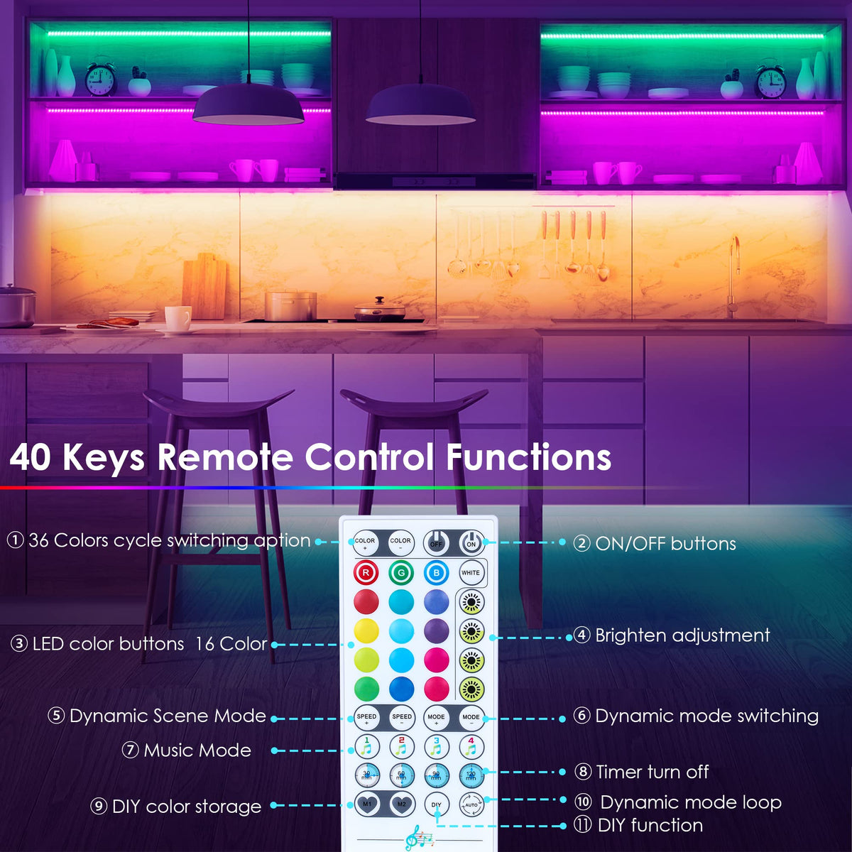 maylit 8 PCS 3 3FT Smart RGB Under Cabinet Lights Kit - maylit Official Imagery - 5