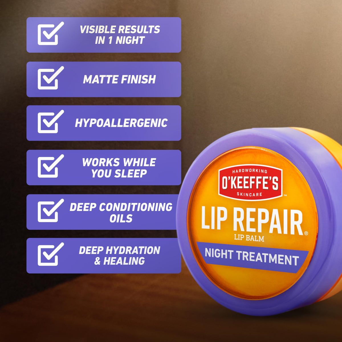 O'Keeffe's O Keeffe s Lip Repair Night Treatment Balm 0 25 oz Jar 2 – back view and specifications