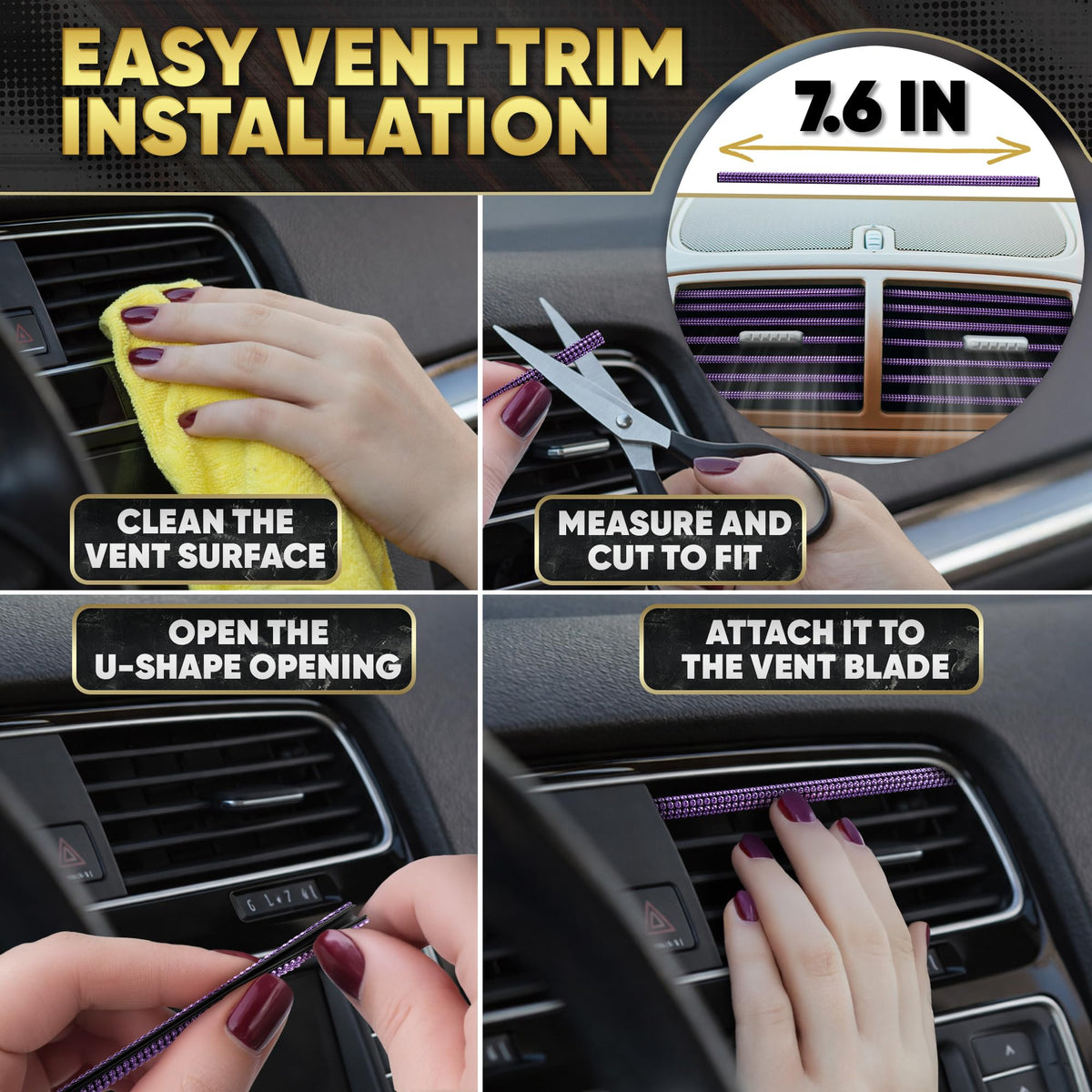 Purple Bling Car Accessories Set 27 Pcs for Women Drivers - Bling Car Decor Official Imagery - 6