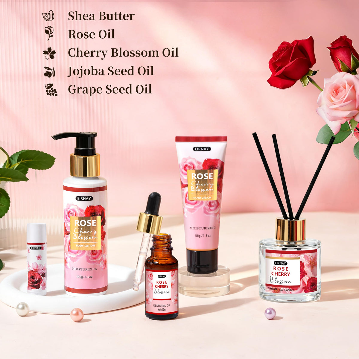 Gift for Women 21pcs Rose Cherry Blossom Spa Gift Baskets - EIRNAY Official Imagery - 5
