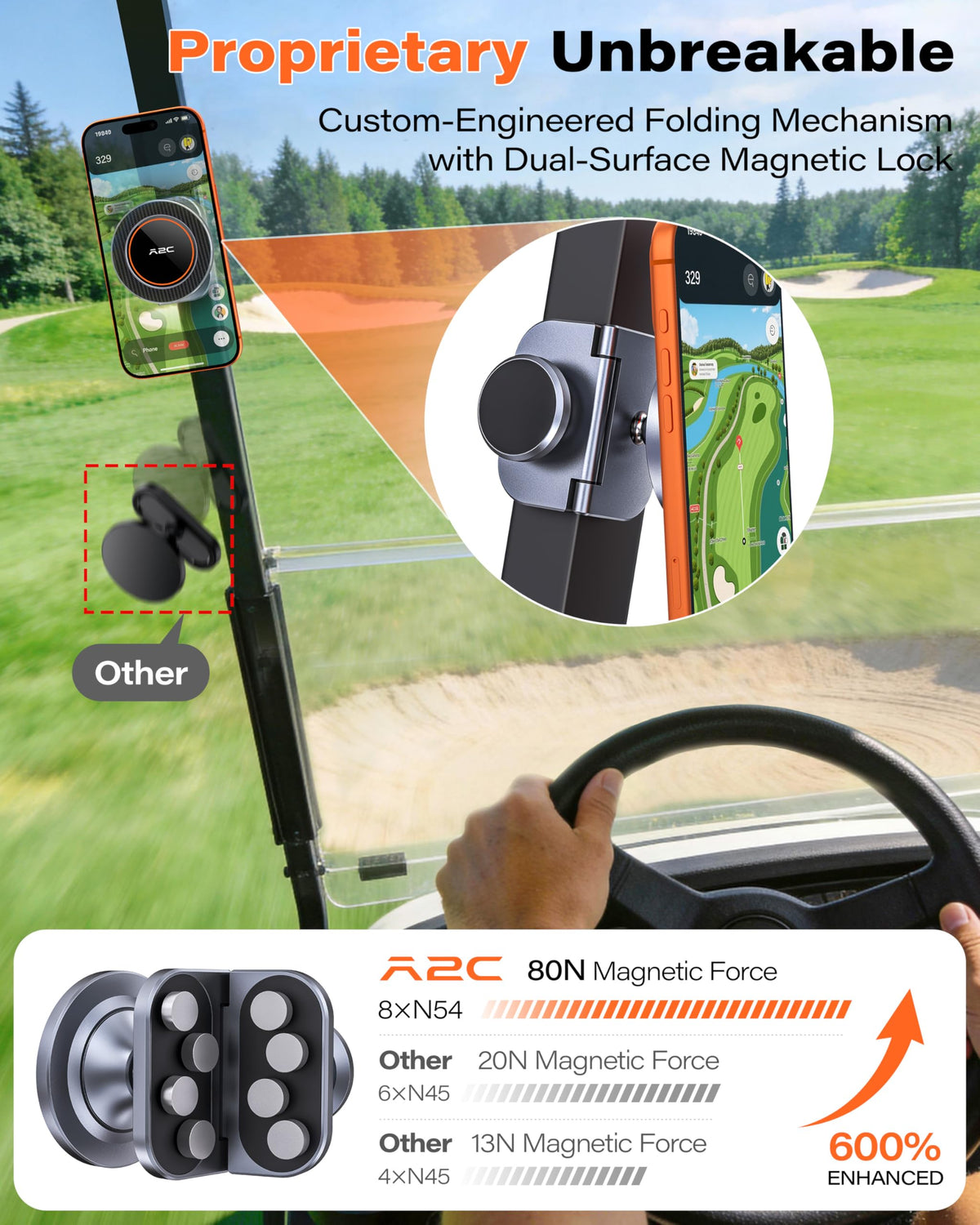 A2C Original Fold Magnet Golf Cart Phone Holder with - A2C Official Imagery - 5