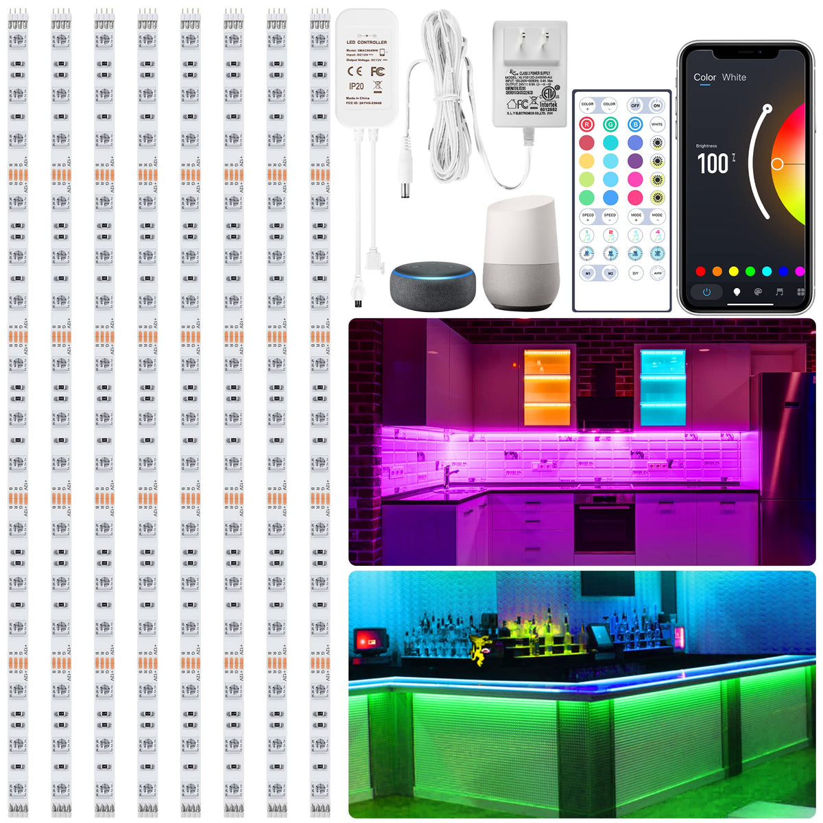 maylit 8 PCS 3 3FT Smart RGB Under Cabinet Lights Kit - maylit Official Imagery - 1