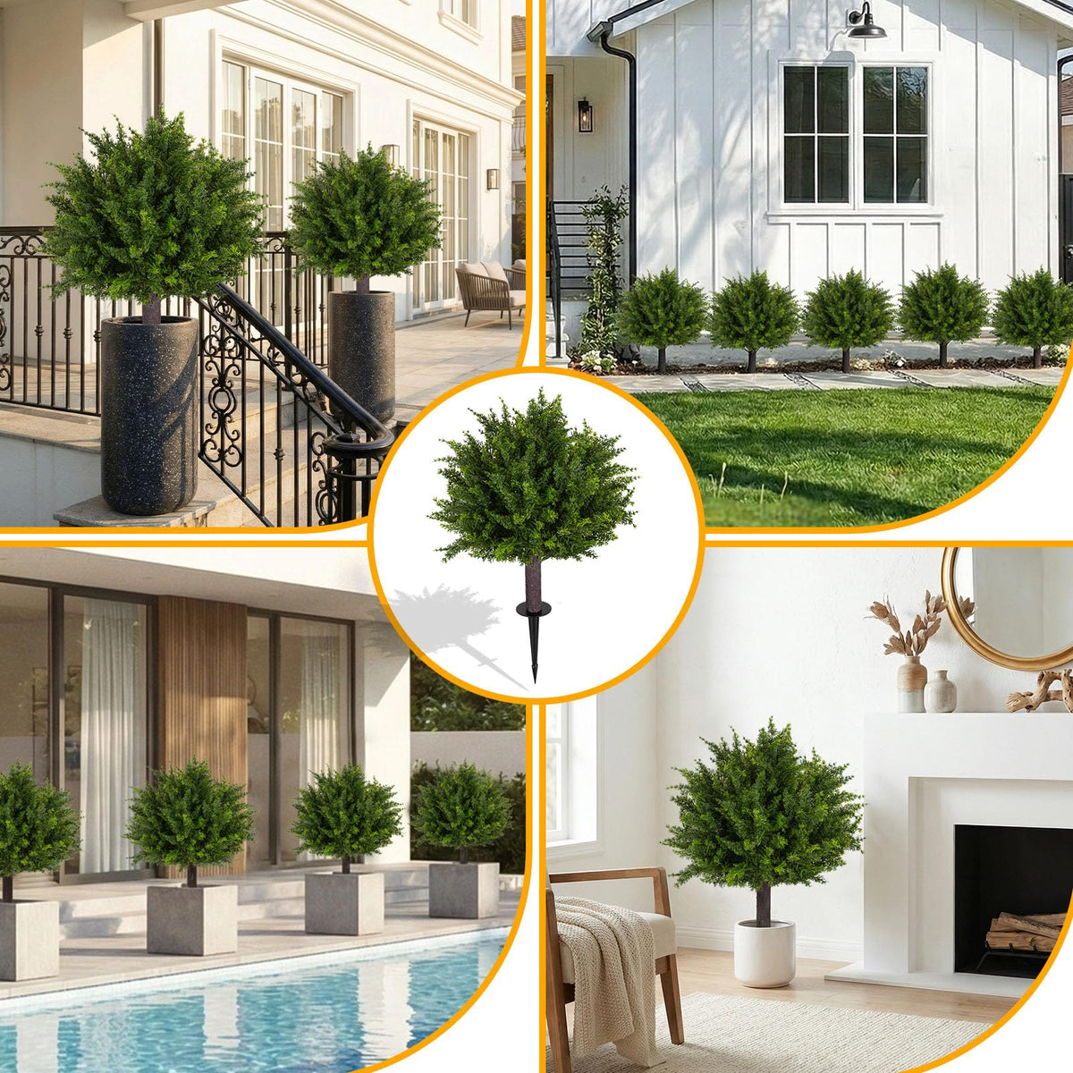 24 5 Inch Set of 2 Topiary Cedar Trees Artificial Outdoor - Broiscy Official Imagery - 7