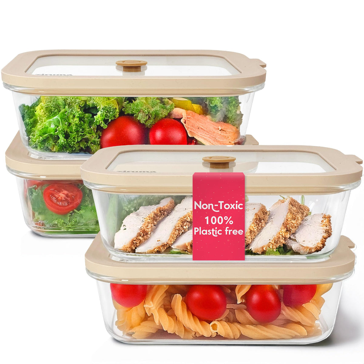 Non Toxic Glass Food Containers with Lids 4 Pack 35 oz - Ziruma Official Imagery - 1