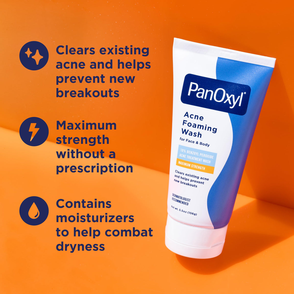 PanOxyl Acne Foaming Wash 10 Benzoyl Peroxide For Face Body – close-up detail