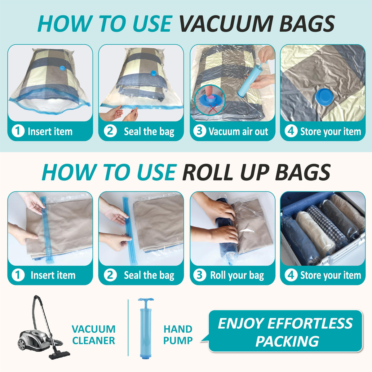 Vacuum Storage Bags with Hand Pump Vacuum Seal Space Saver - Cozy Essential Official Imagery - 8