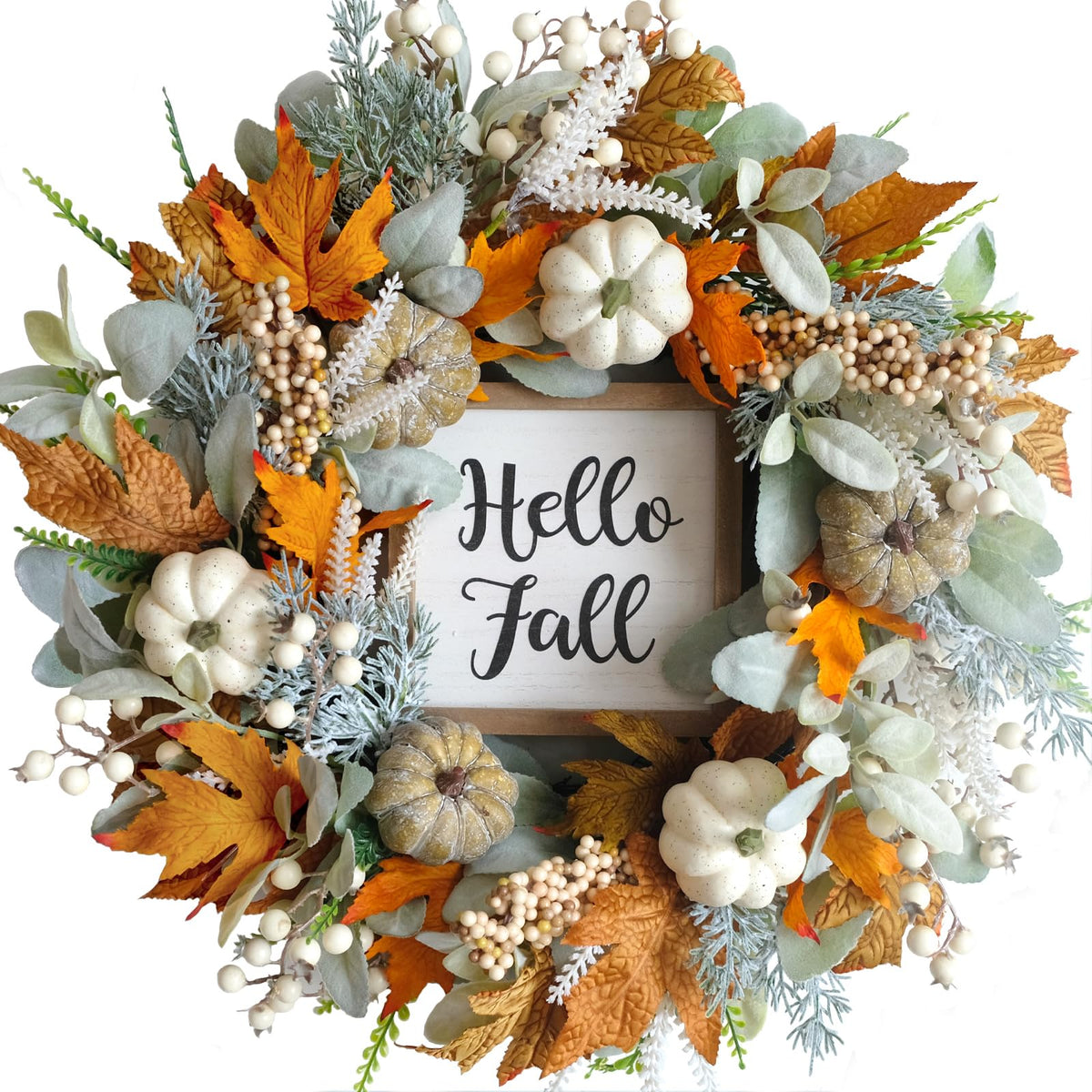 20 Harvest Fall Wreath for Front Door Pumpkins Berries - CIR OASES Official Imagery - 2