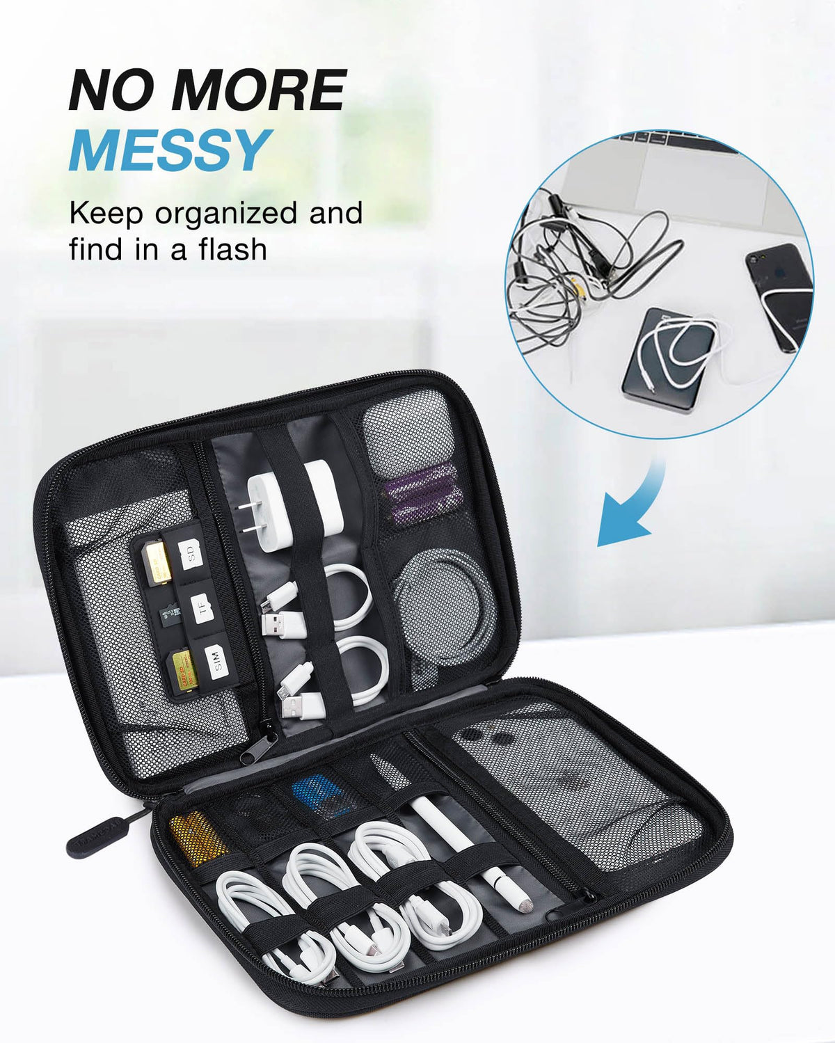 BAGSMART Large Electronic Organizer Travel Case for Tech – close-up detail in Black