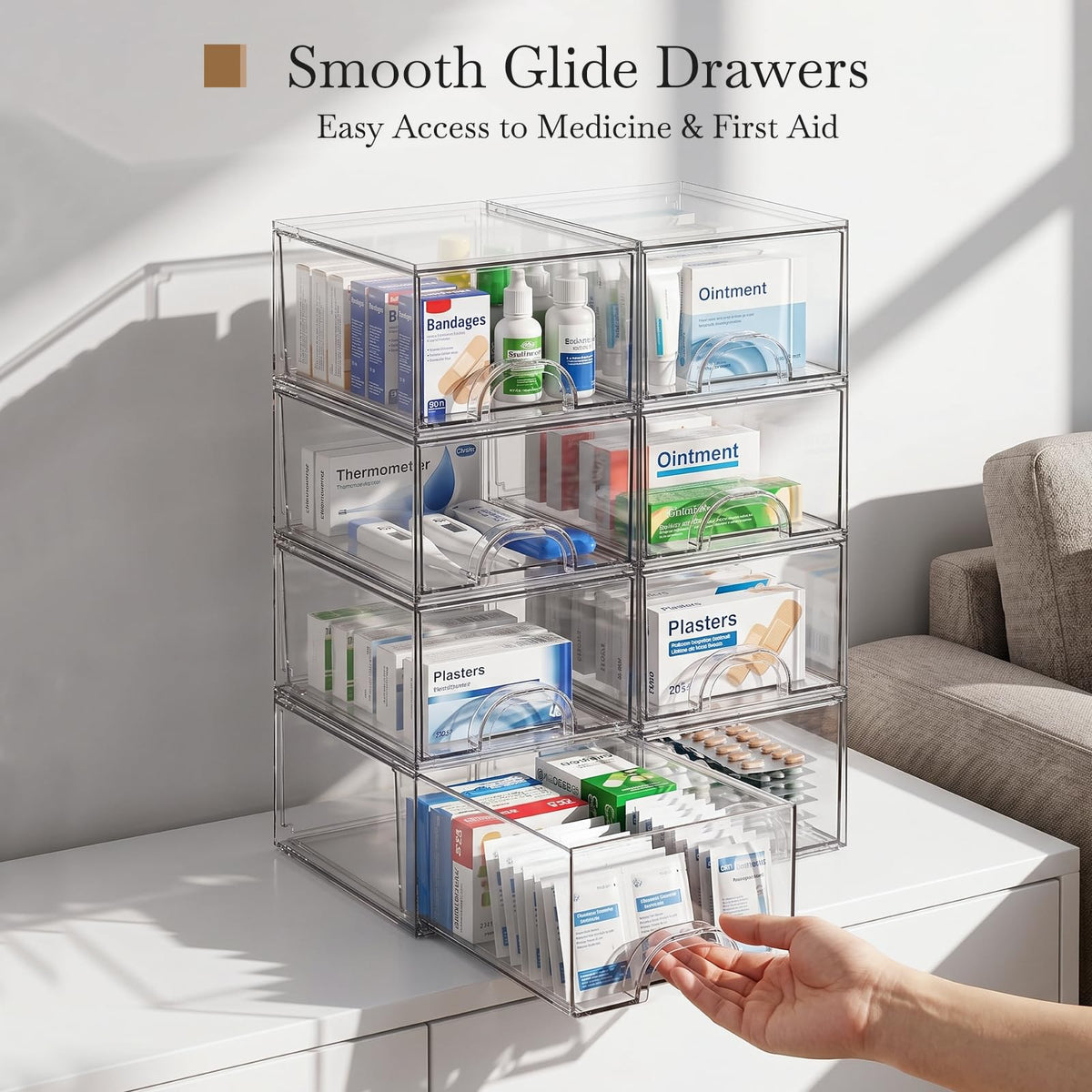 8 Pack Small Clear Stackable Acrylic Storage Boxes Drawers - zeawec Official Imagery - 6