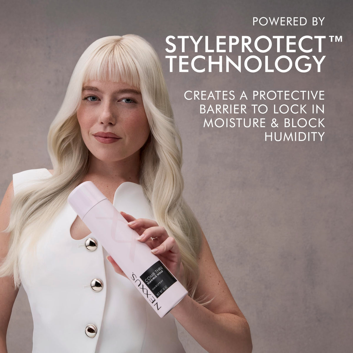 Nexxus Styling Hairspray Comb Thru Flexible Hold 10 oz – back view and specifications