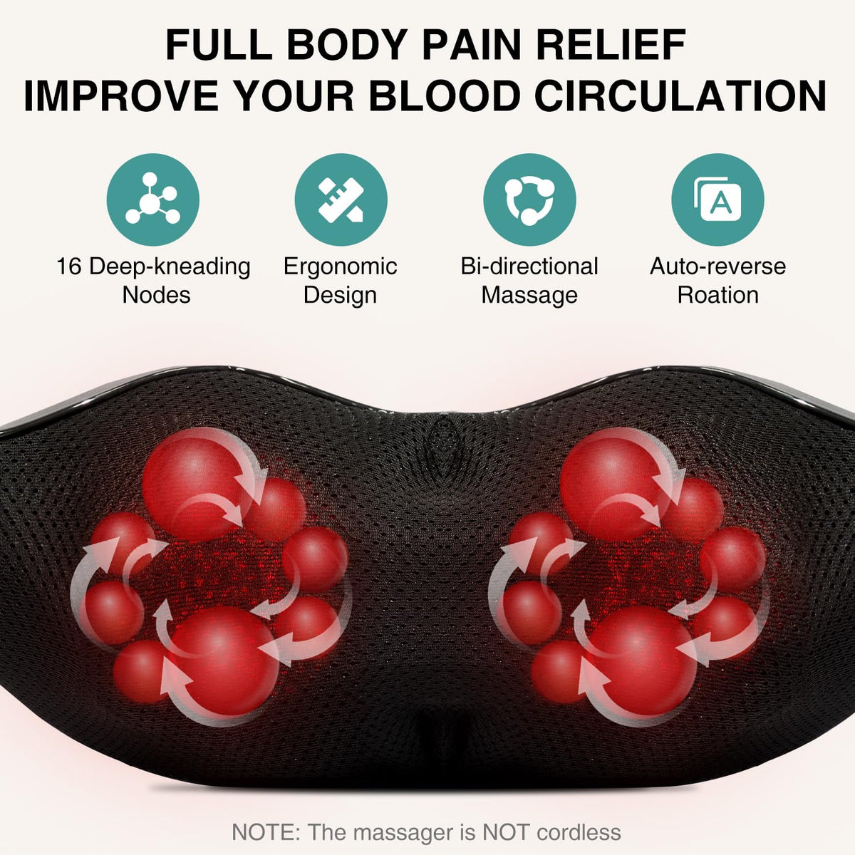 Nekteck Shiatsu Neck Massager with Heat for Pain Relief Gray – close-up detail