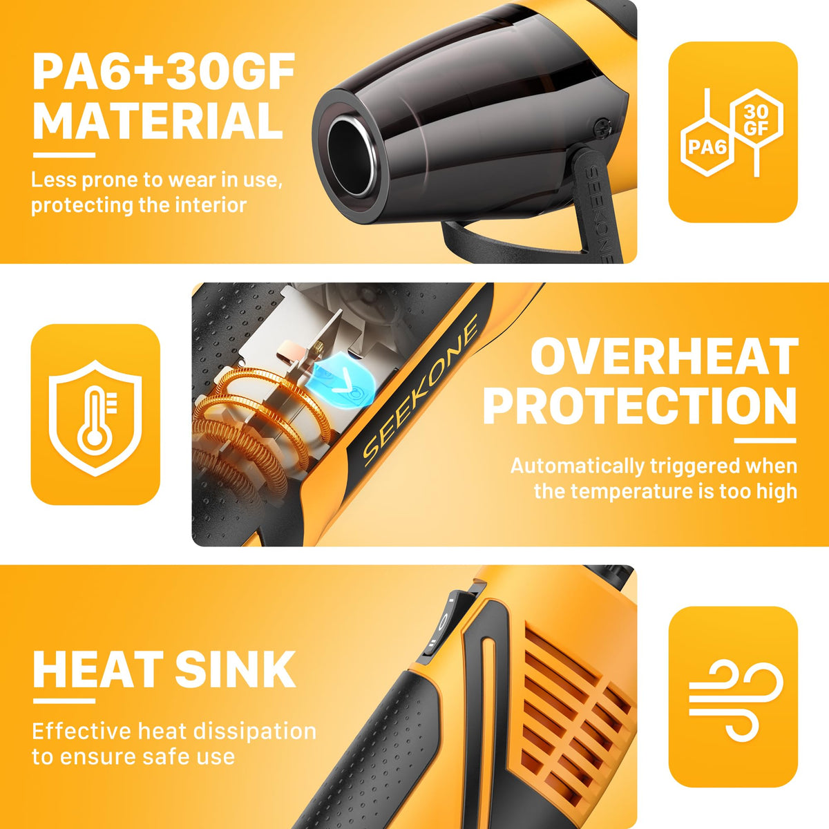 SEEKONE 350W Mini Heat Gun with 2 Temp Settings 842 500 – alternate angle