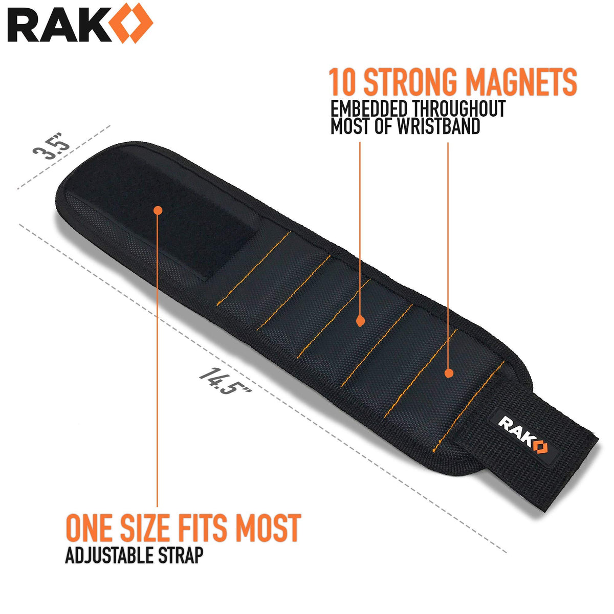 RAK Magnetic Wristband for Tools 10 Powerful Magnets Holds – full view, size 1680 Ballistic Nylon