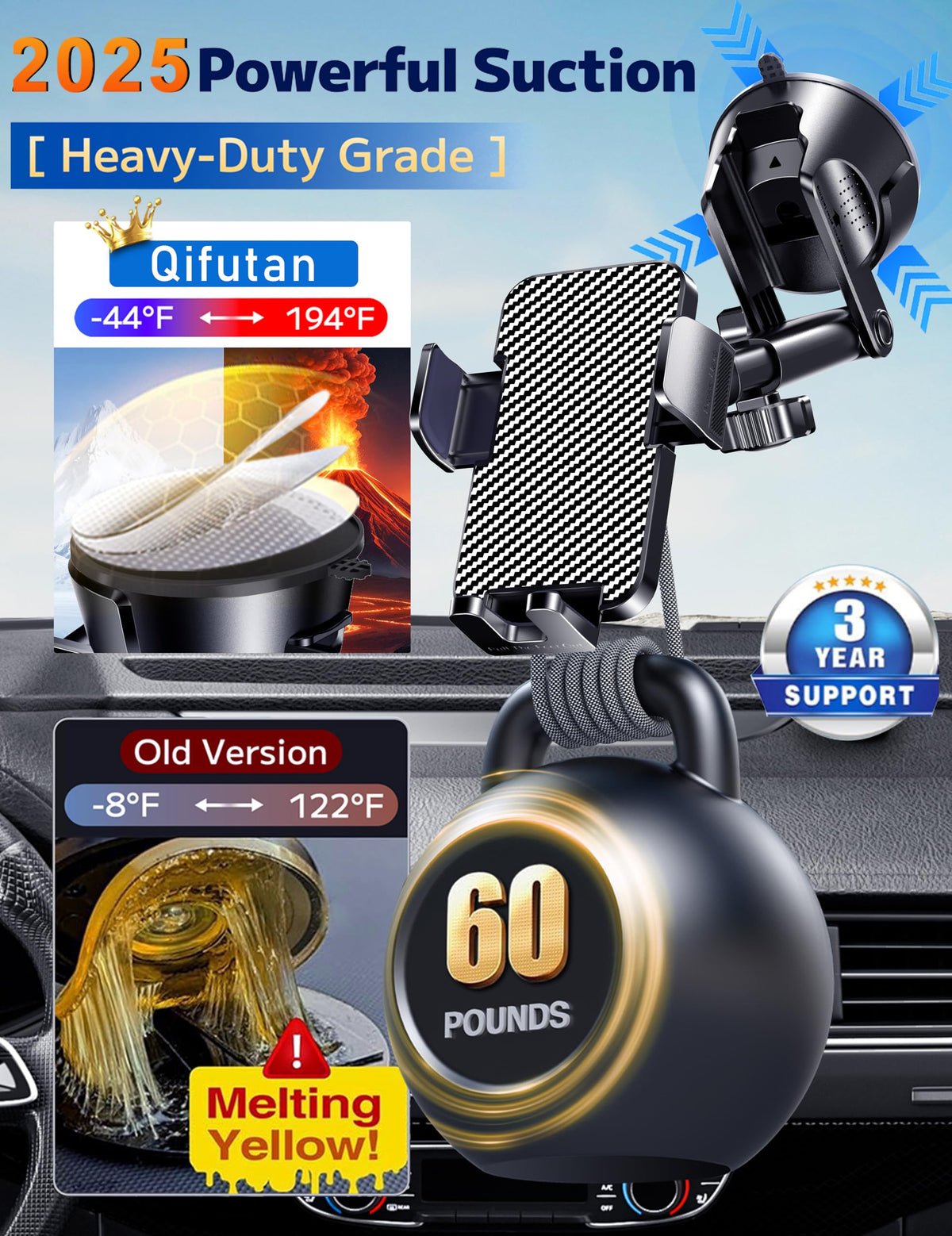 Qifutan Dash Mounted Holders Phone Holders for Your Car – packaging and label