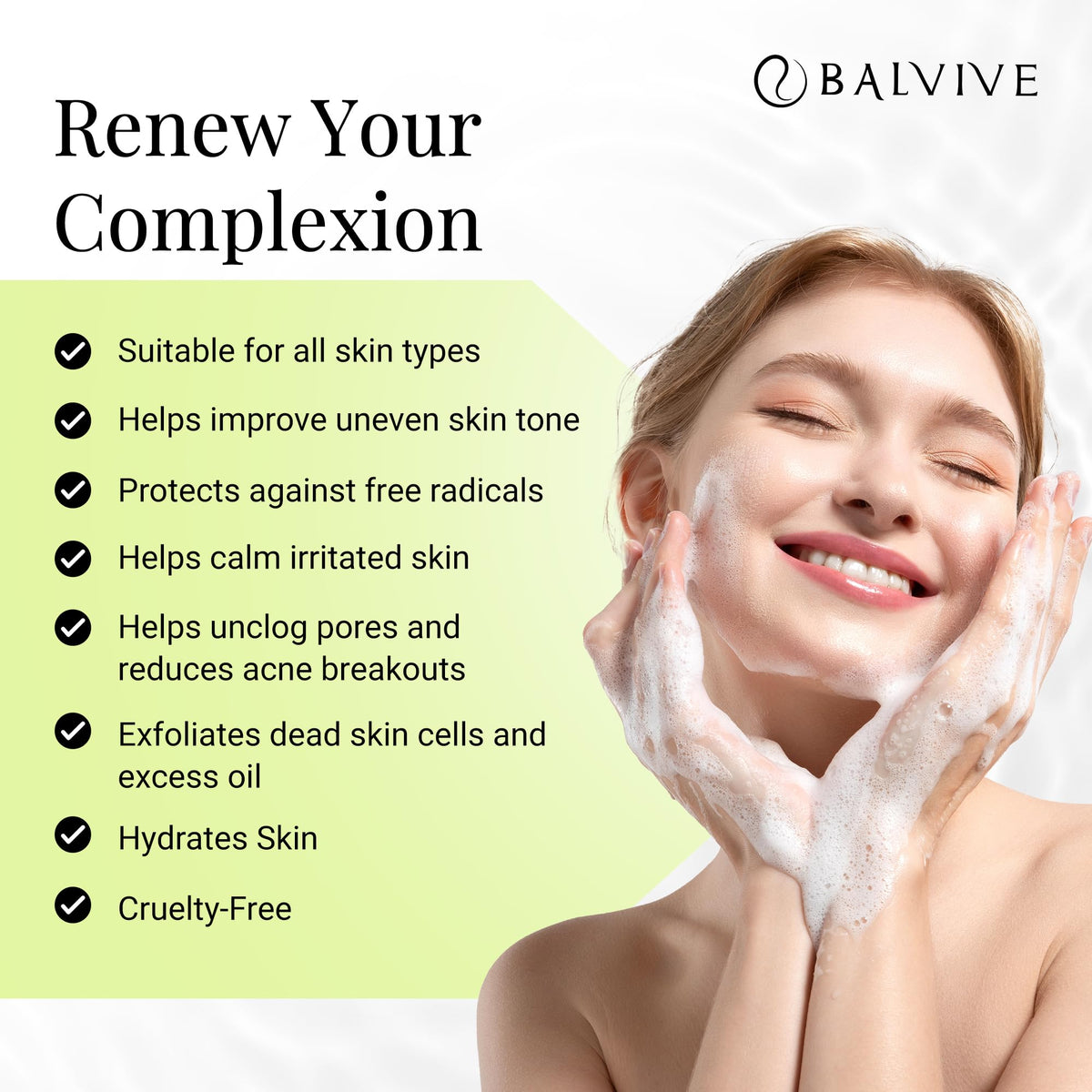Foaming Facial Cleanser with Salicylic Acid Glycolic Acid - BALVIVE Official Imagery - 4