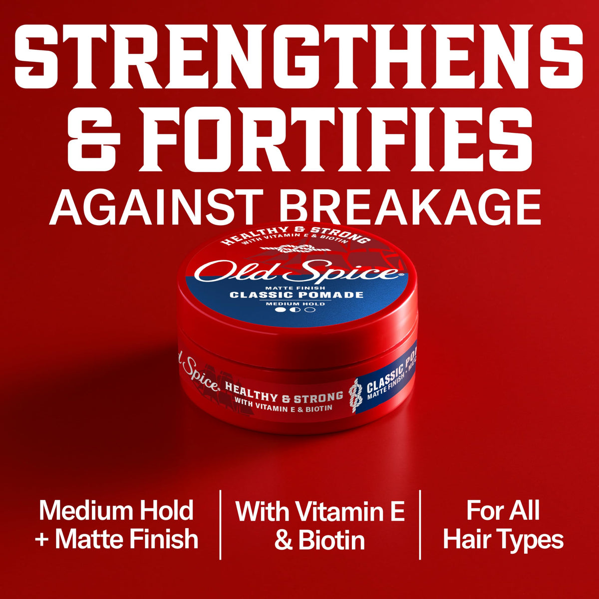 Old Spice Mens Hair Pomade Healthy Strong with Vitamin E – packaging and label