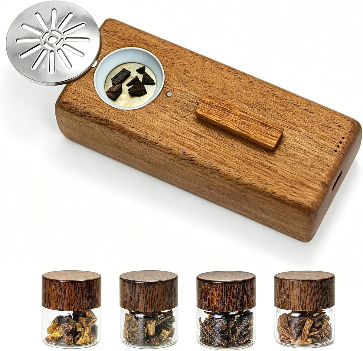 Solid Wood Flameless Electric Incense Burner with 4 - Premium Selection Official Imagery - 2