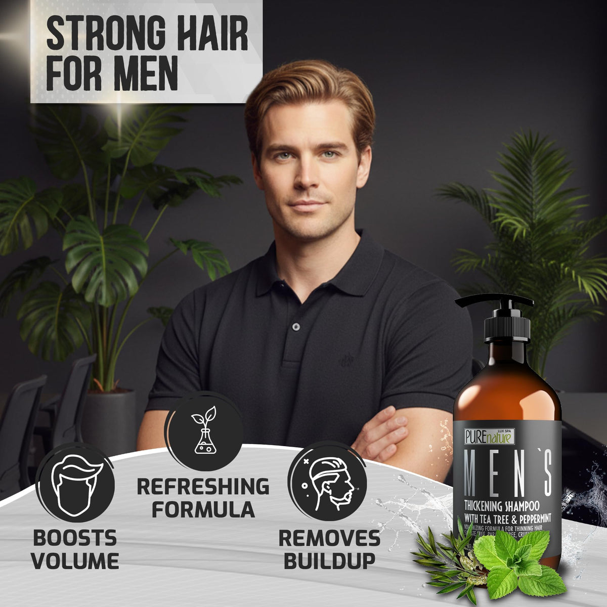 PURE NATURE LUX SPA Mens Shampoo – close-up detail