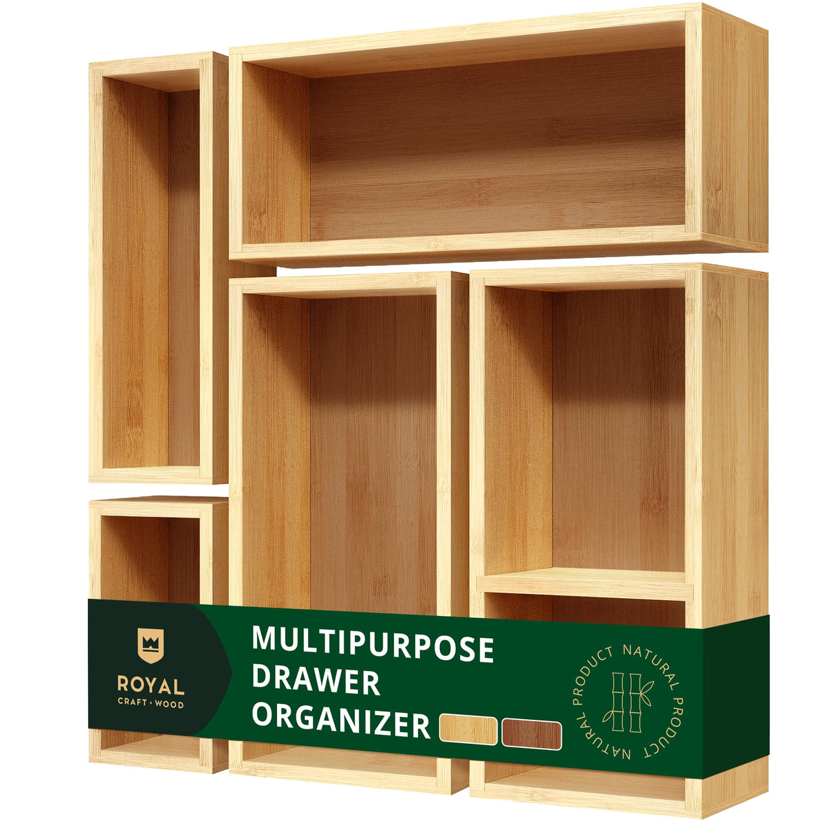 ROYAL CRAFT WOOD 5 Piece Bamboo Drawer Organizer Set Multi - ROYAL CRAFT WOOD Official Imagery - 1