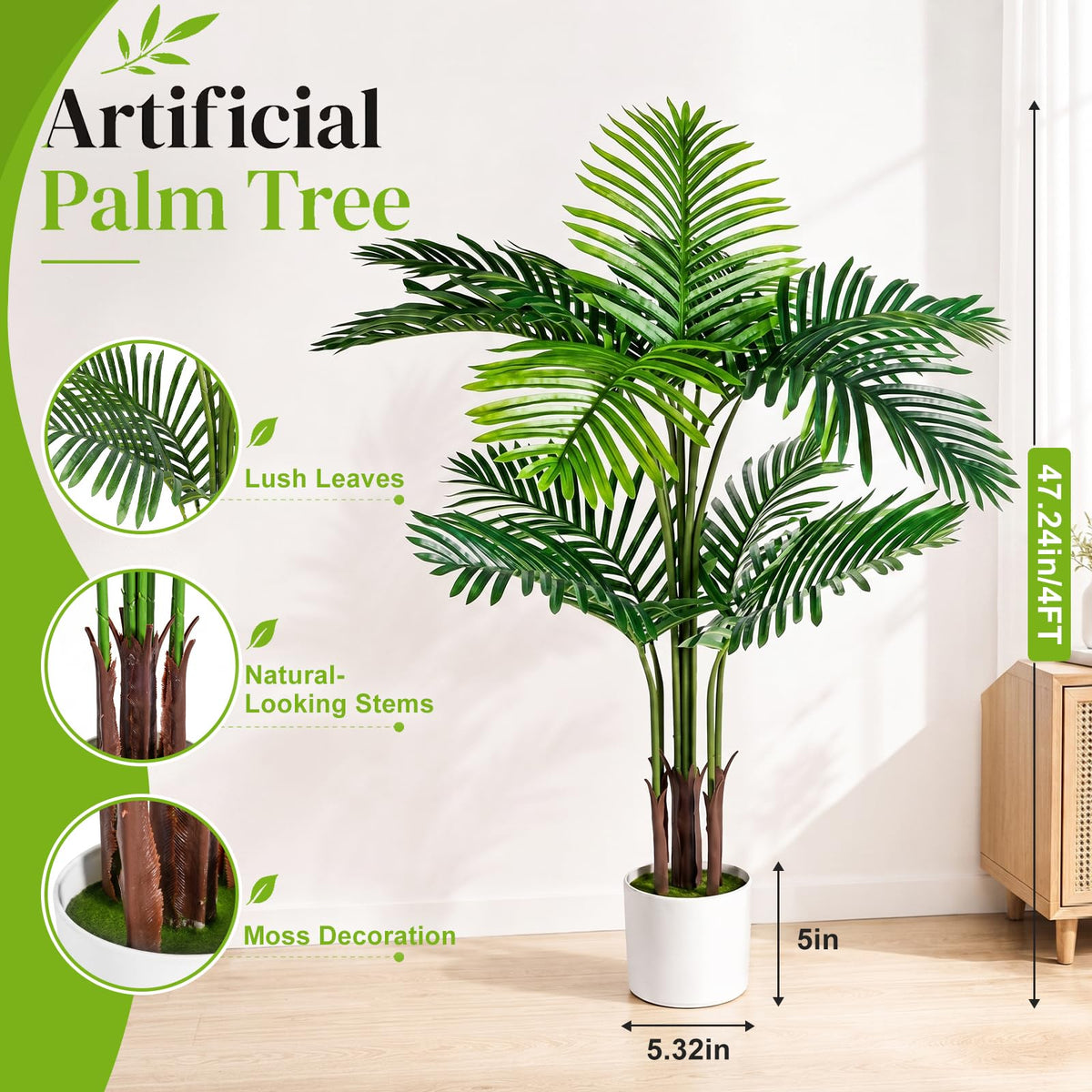 4FT Artificial Palm Tree Faux Plants Indoor Large Fake - TNELTUEB Official Imagery - 3