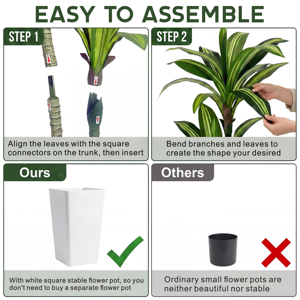 4FT Dracaena Artificial Plant with White Tall Planter - Baccraniate Official Imagery - 8