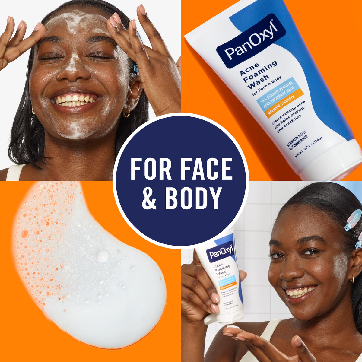 PanOxyl Acne Foaming Wash 10 Benzoyl Peroxide For Face Body – back view and specifications