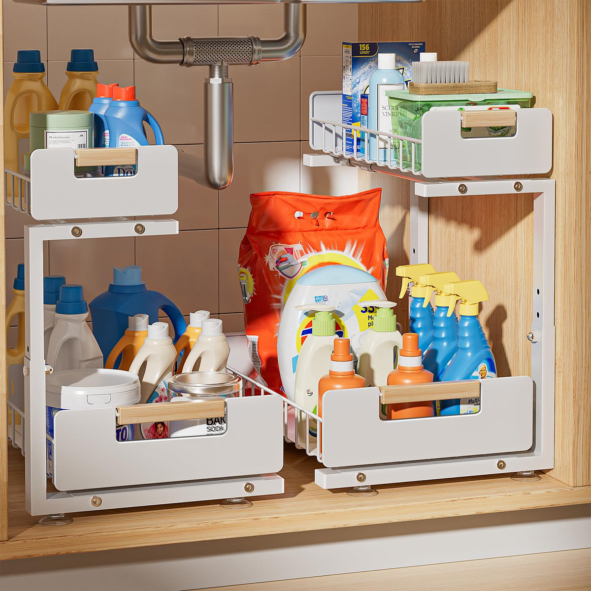 Delamu Under Sink Organizer Kitchen 2 Tier Pull Out Cabinet - Delamu Official Imagery - 1
