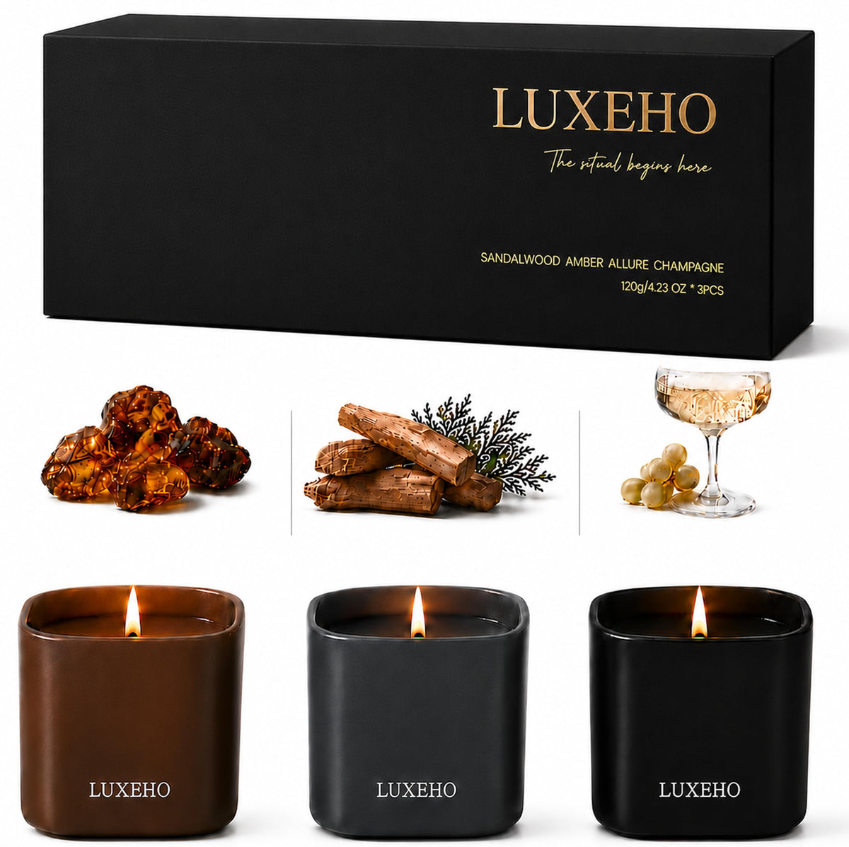 Luxury Scented Candle Gift Set 3 Pack Soy Candles for Home - LUXEHO Official Imagery - 2