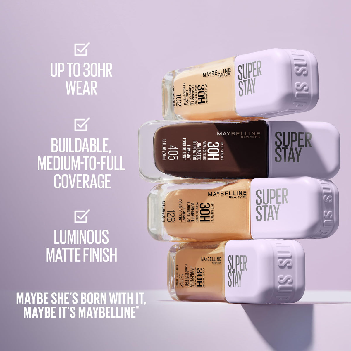 Maybelline Super Stay Lumi Matte Foundation Lightweight and – back view and specifications
