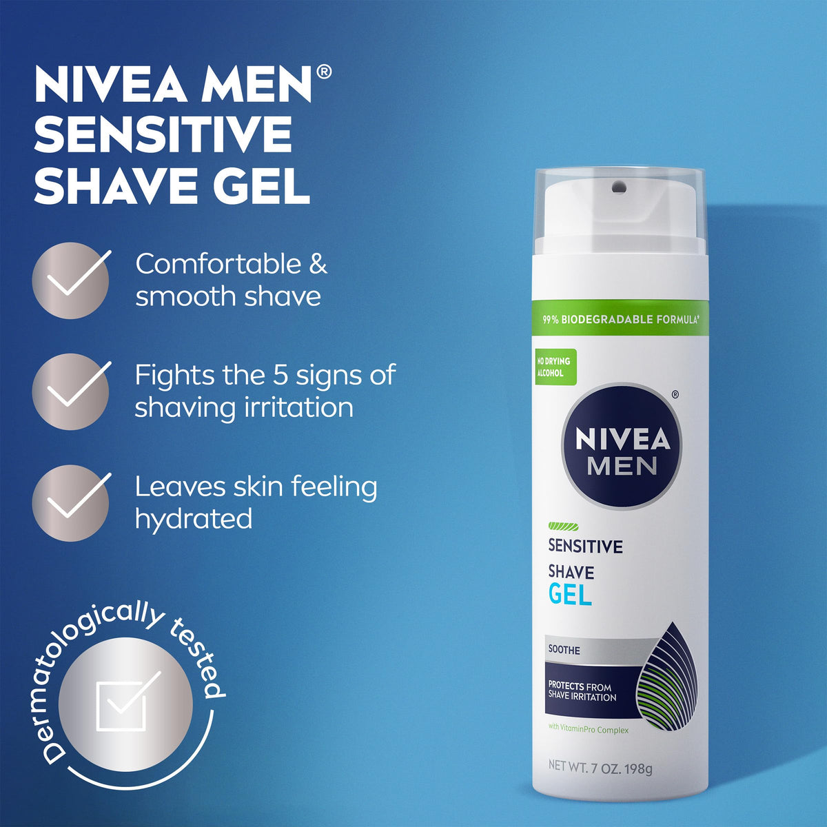 NIVEA MEN Sensitive Shave Gel No Drying Alcohol Mulitpack 3 – packaging and label