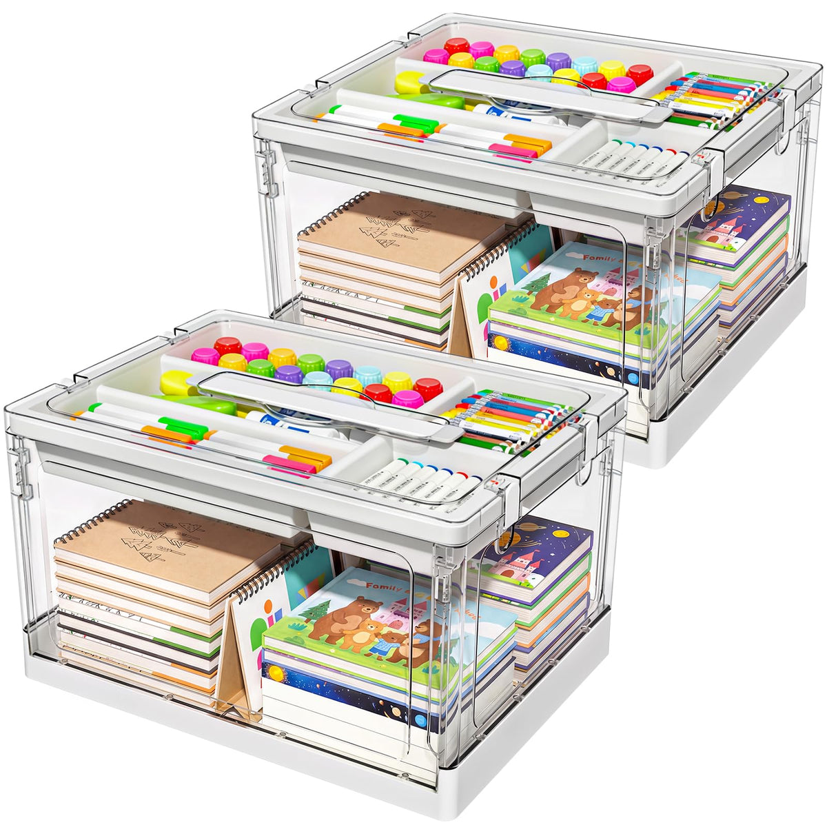 24QT 2Packs Clear Craft Organizers and Storage with Trays - GeeBom Official Imagery - 1