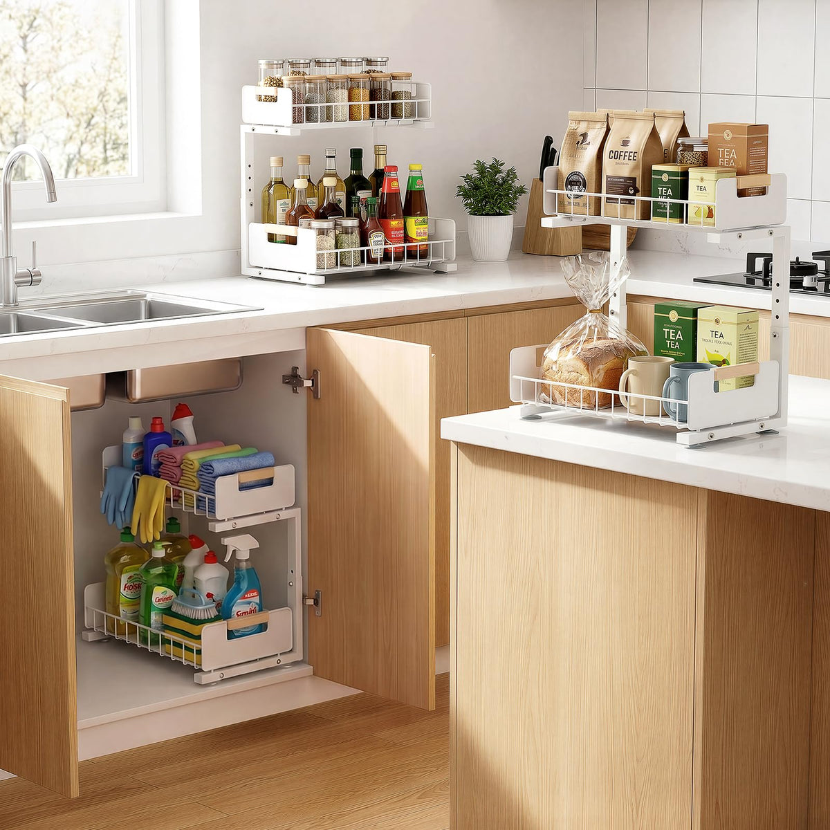 Delamu Under Sink Organizer Kitchen 2 Tier Pull Out Cabinet - Delamu Official Imagery - 8
