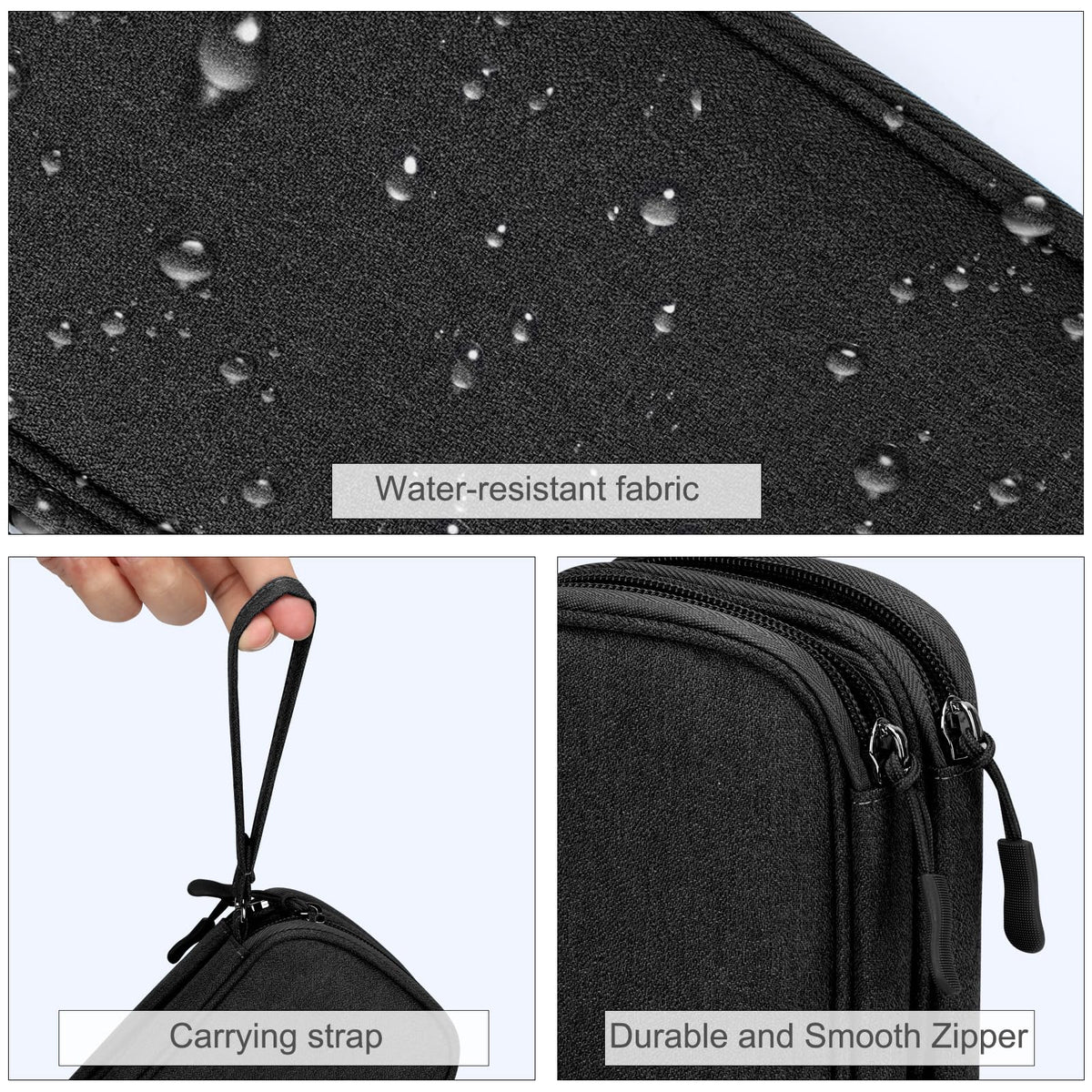 FYY Electronic Organizer Travel Tech Pouch Bag Cable – full view, size 7.5 x 4.3 x 2.2 inches