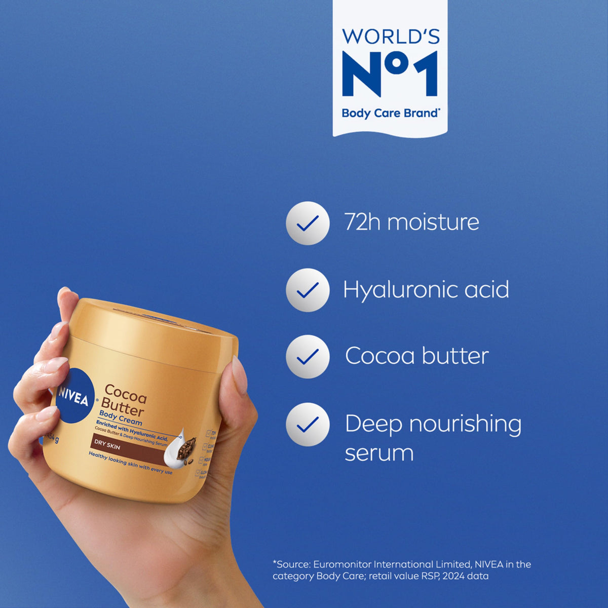 NIVEA Cocoa Butter Body Cream for Dry Skin 16 OZ – packaging and label