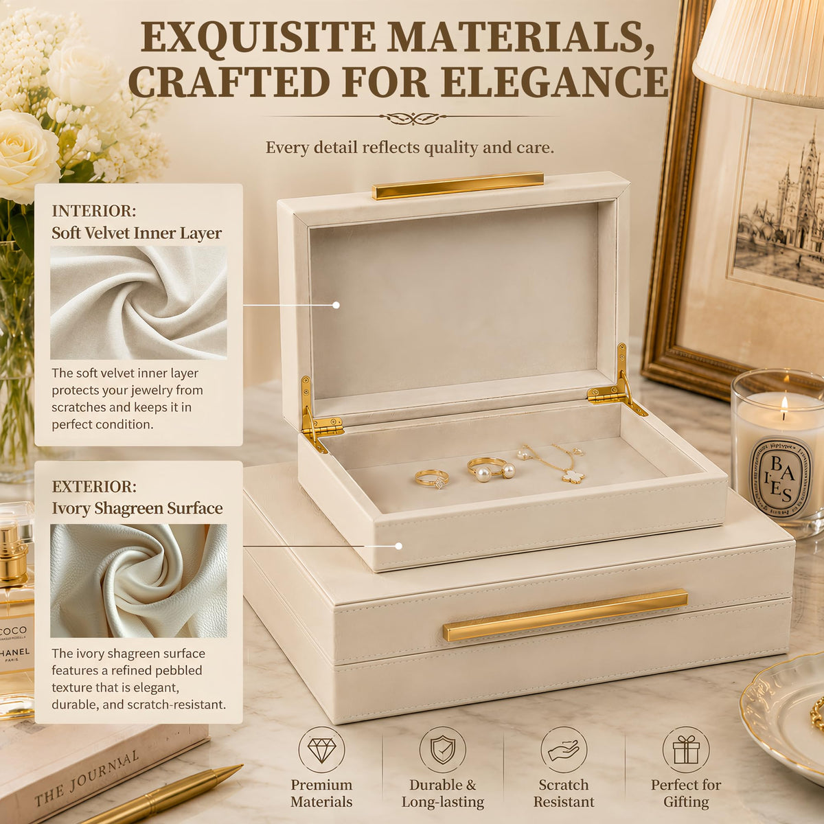 Set of 2 Shagreen Decorative Box Modern Faux Leather Beige - OIHYA Official Imagery - 4