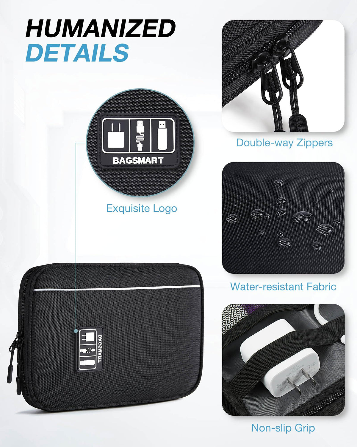 BAGSMART Large Electronic Organizer Travel Case for Tech – full view, size Small