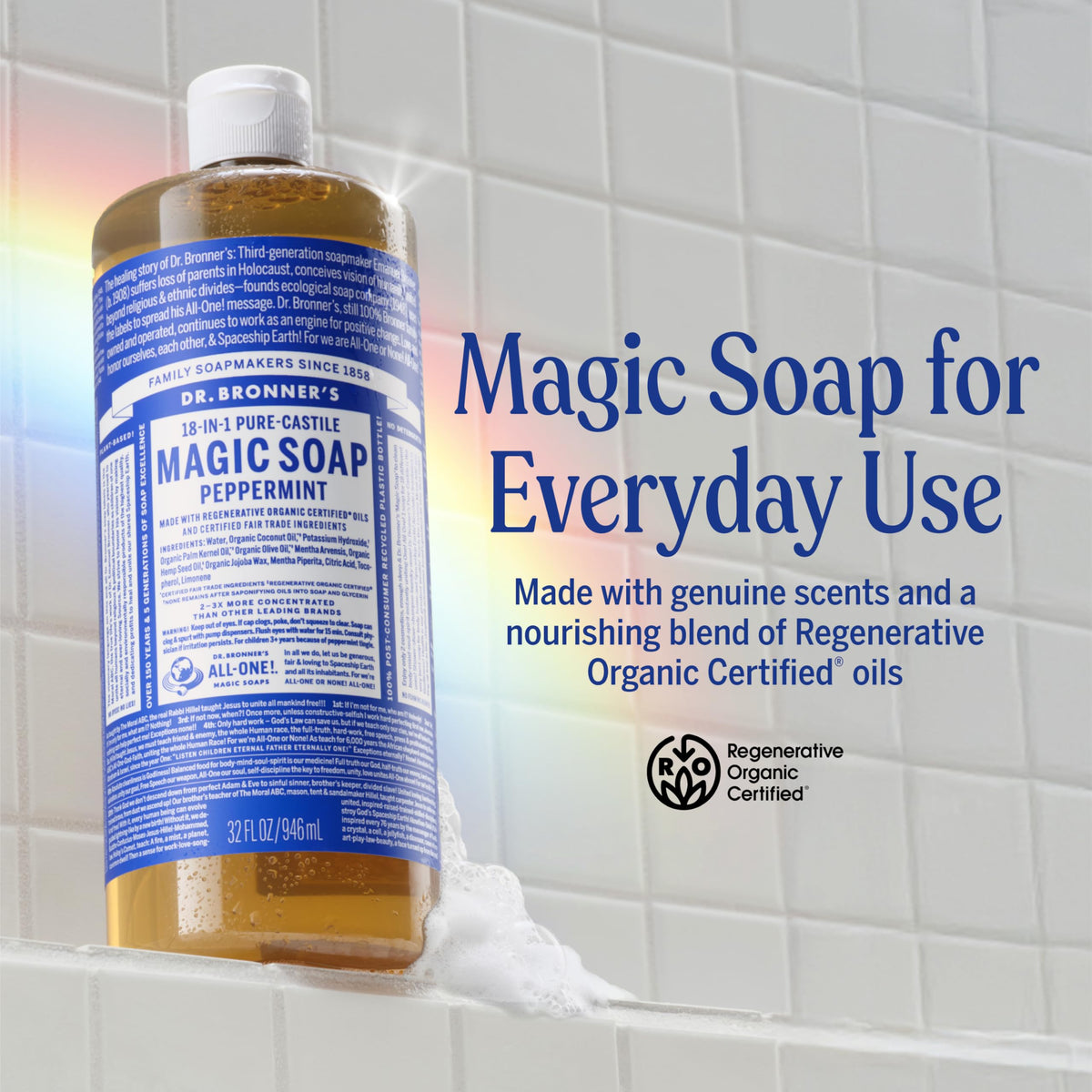 Dr. Bronner's Dr Bronner s Peppermint Pure Castile Liquid Soap Hand Soap – close-up detail