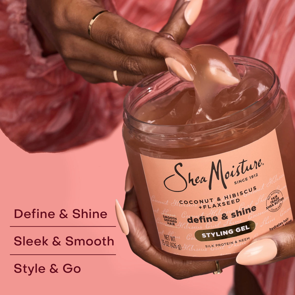 Shea Moisture Coconut Hibiscus Define Shine Styling Gel 15oz – back view and specifications