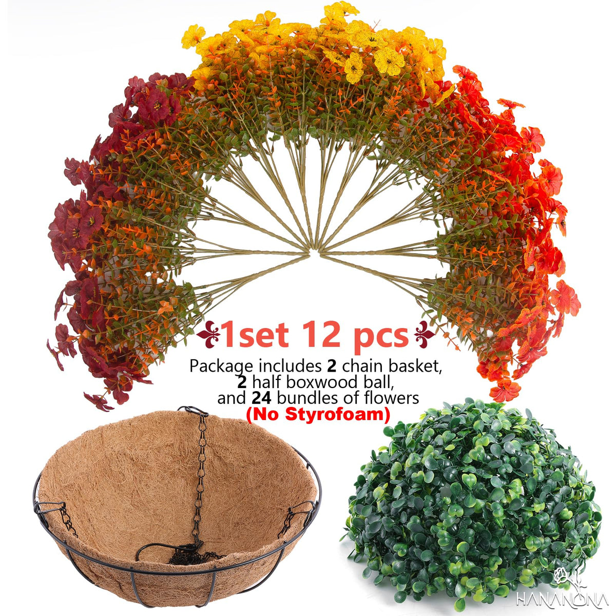 Hananona 2 Set Artificial Outdoor Fall Flowers with Hanging - Hananona Official Imagery - 4