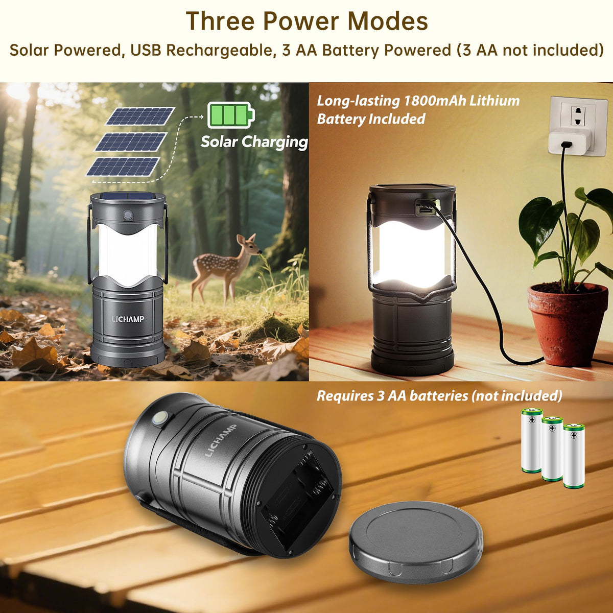 Lichamp 4 Pack Solar Camping Lantern USB Rechargeable LED - Lichamp Official Imagery - 3