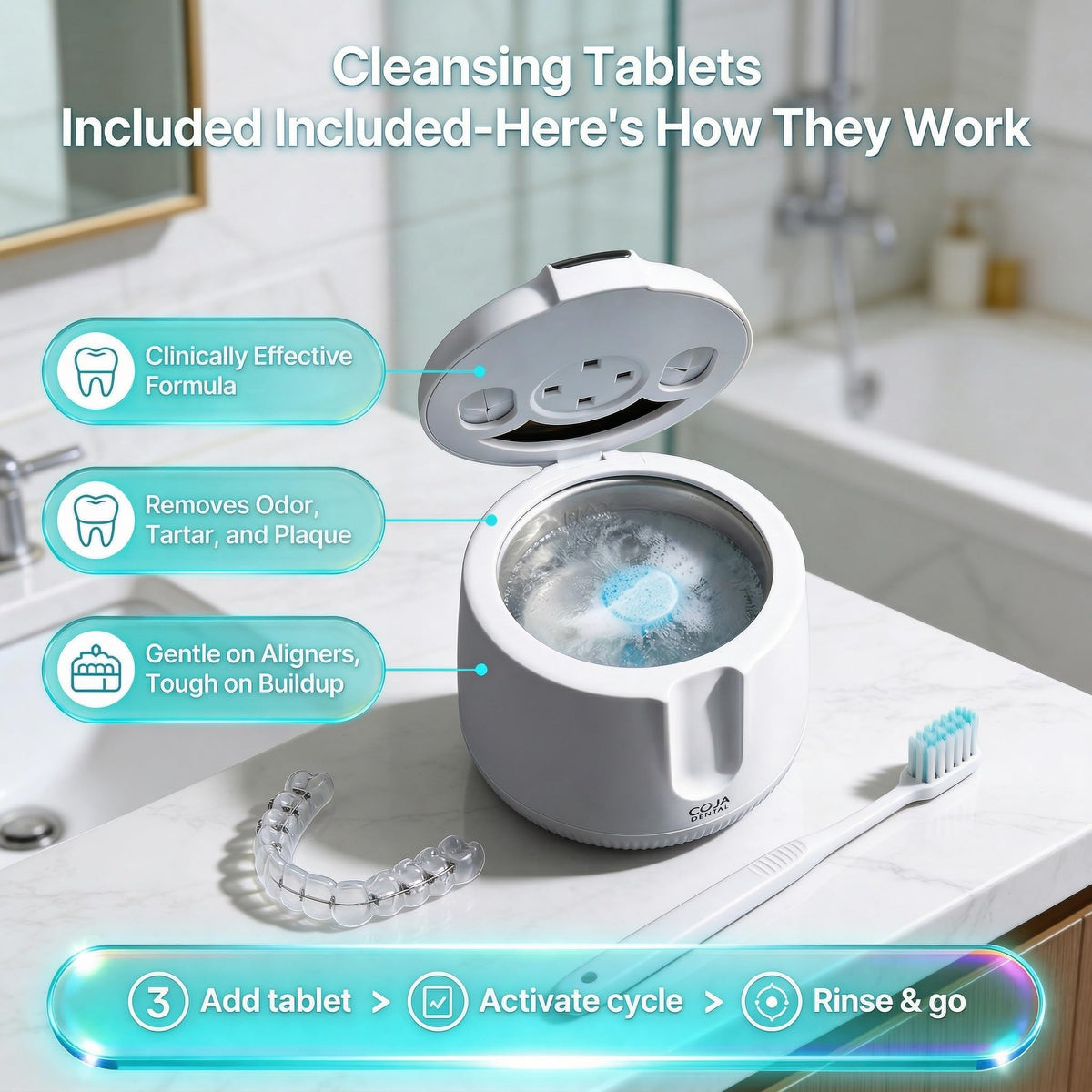 Rechargeable Dental Pod Ultrasonic Cleaner for Retainers - COJA Dental Official Imagery - 7