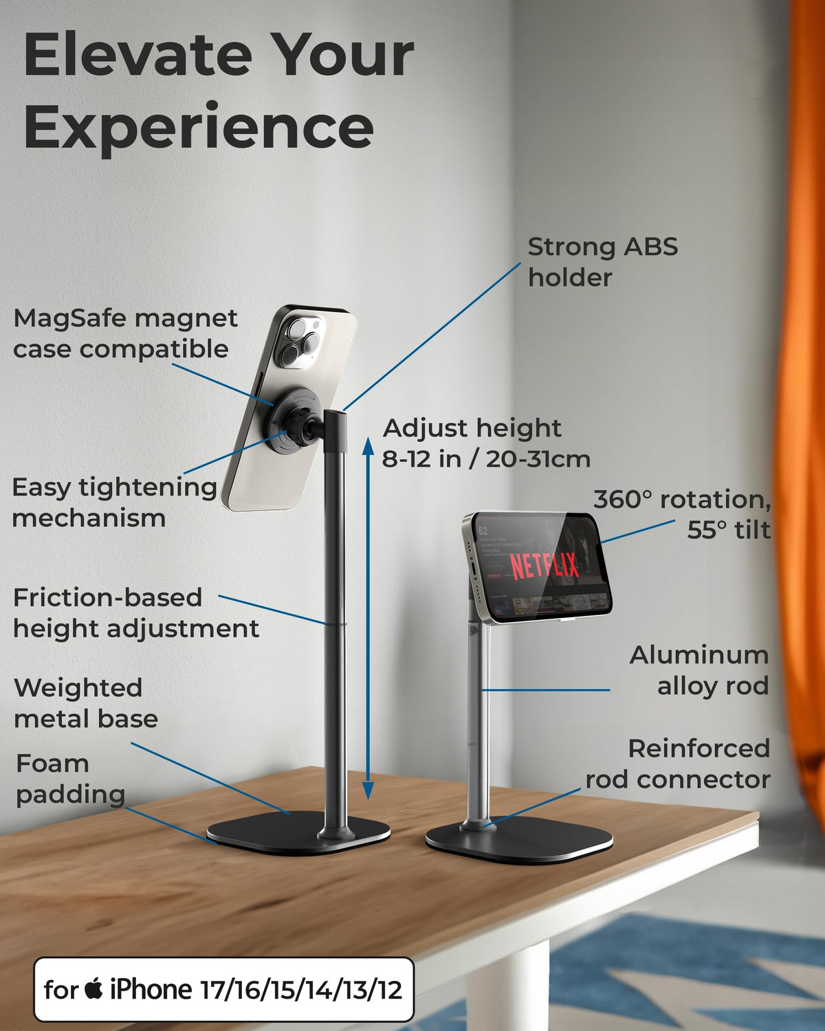 COOPER MagStand Magnetic Phone Stand for Desk MagSafe Tripod – alternate angle