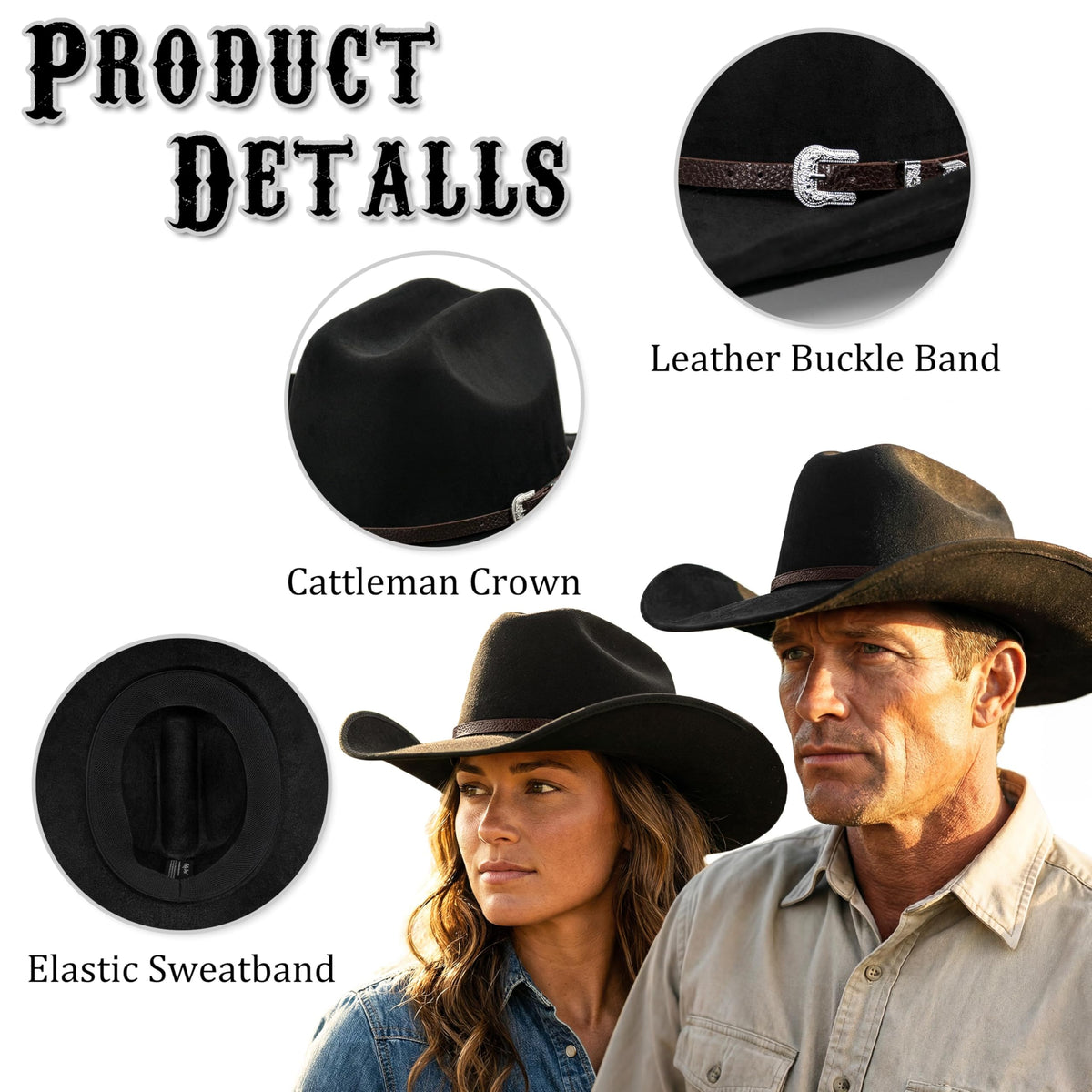 FLUFFY SENSE Cowboy Hat for Women and Men with Shapeable - FLUFFY SENSE. Official Imagery - 5