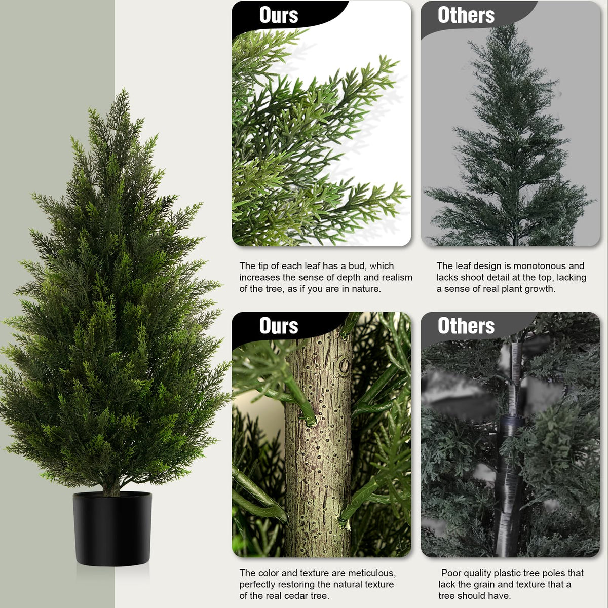 Vitalismo 3FT Artificial Cedar Trees Set of 2 for Outdoor - Vitalismo Official Imagery - 5