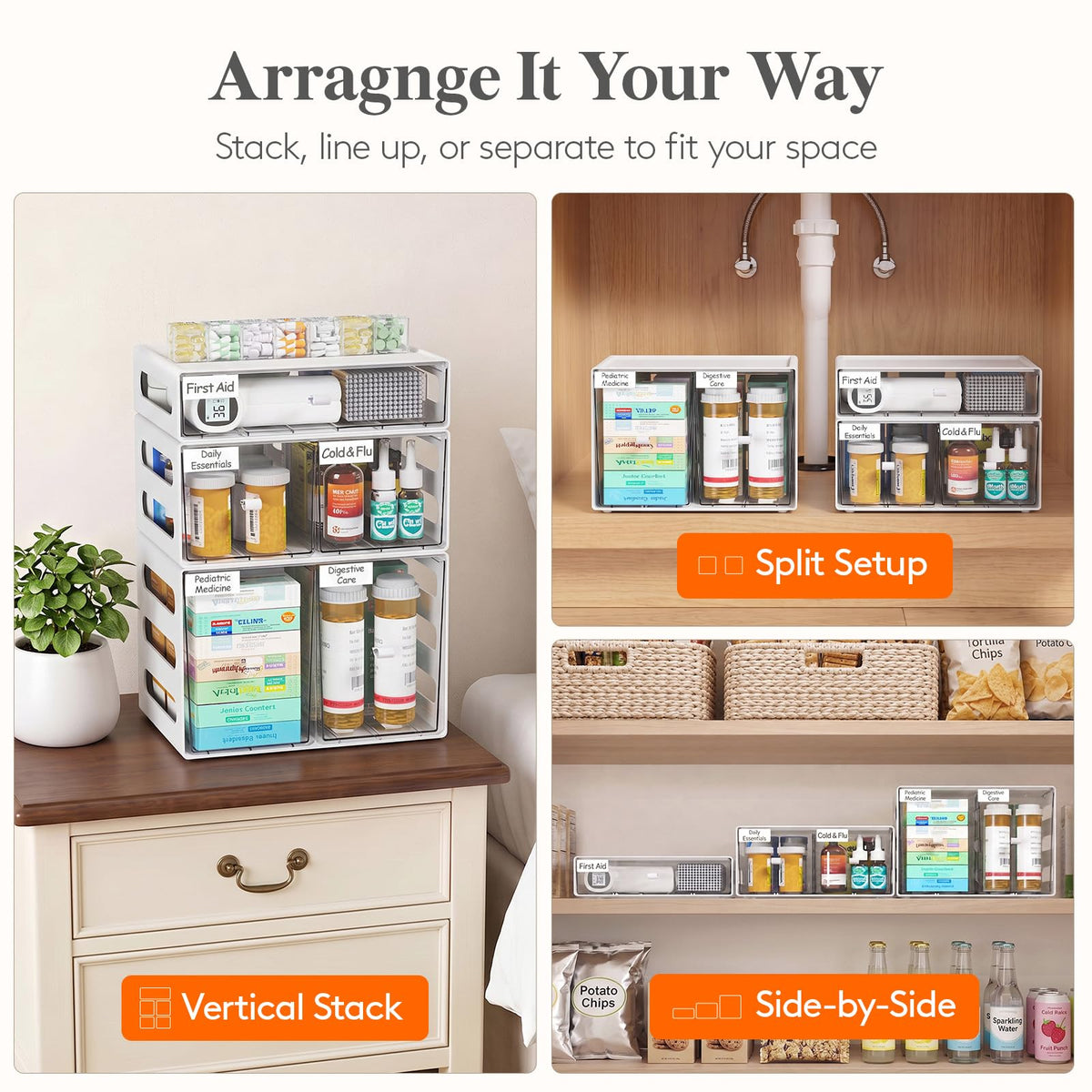 Lifewit Stackable Medicine Cabinet Organizer 3 Units - Lifewit Official Imagery - 5