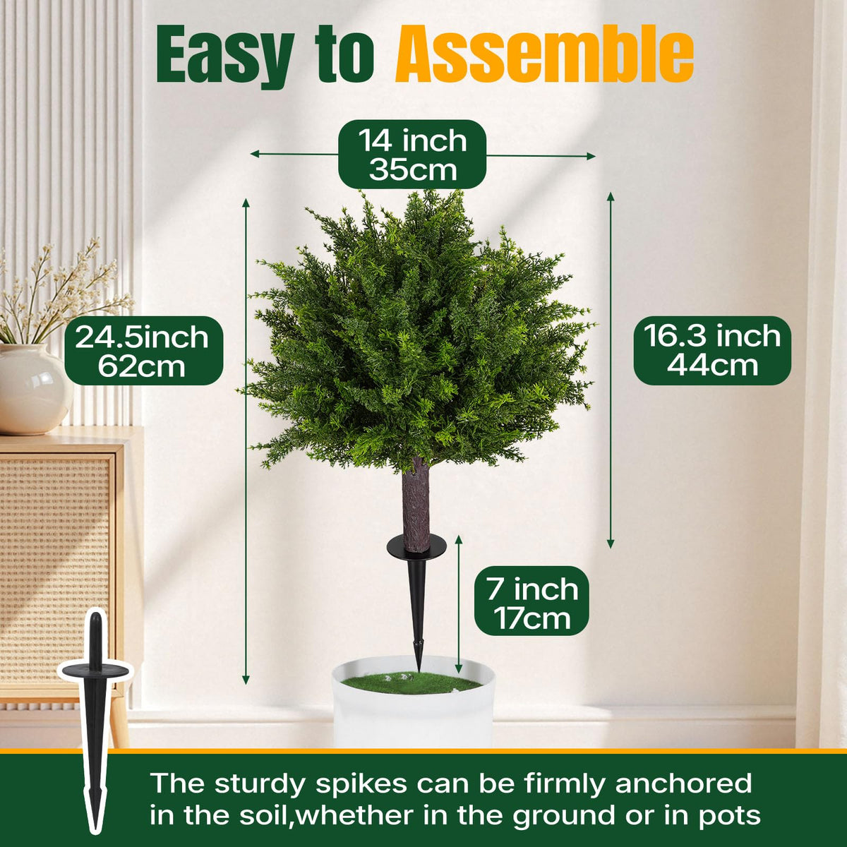24 5 Inch Set of 2 Topiary Cedar Trees Artificial Outdoor - Broiscy Official Imagery - 3