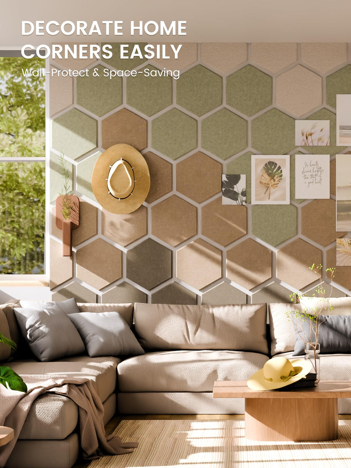 Fluxynara 12 Pack Hexagon Felt Bulletin Board Tiles Linen - Fluxynara Official Imagery - 5